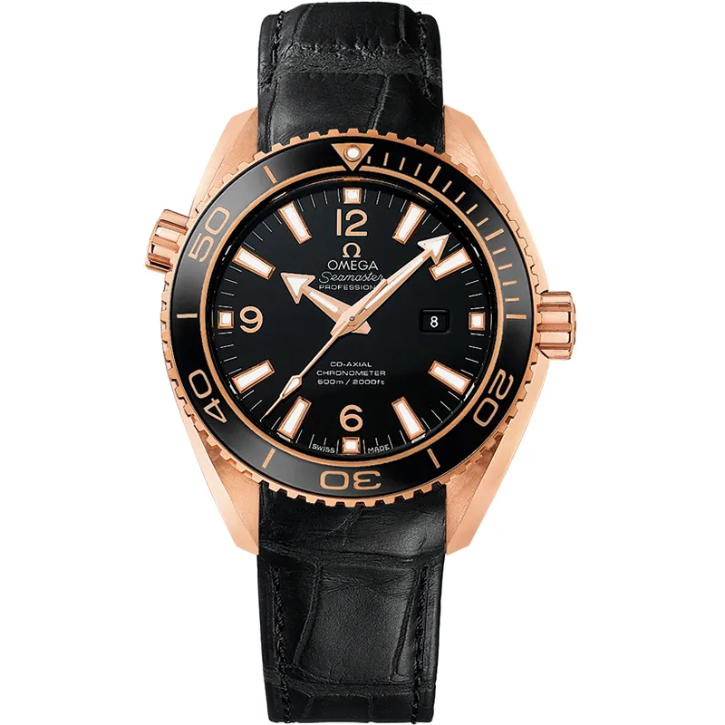 Omega Seamaster Planet Ocean 600M Co-Axial 37.5 232.63.38.20, reference 232.63.38.20.01.001, black dial, rose gold case