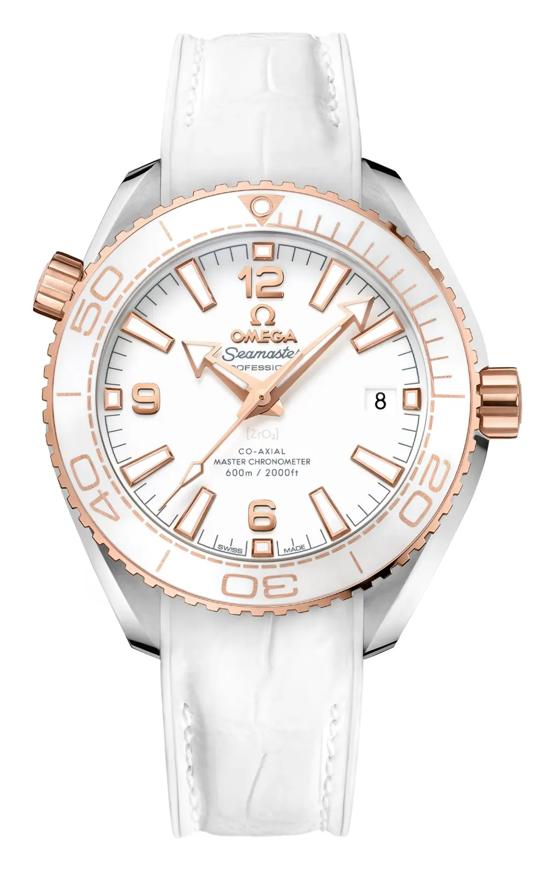 Omega Seamaster Planet Ocean 600M Co-Axial 39.5 Master Chronometer 215.23.40.20, reference 215.23.40.20.04.001, white dial, stainless steel and rose gold case