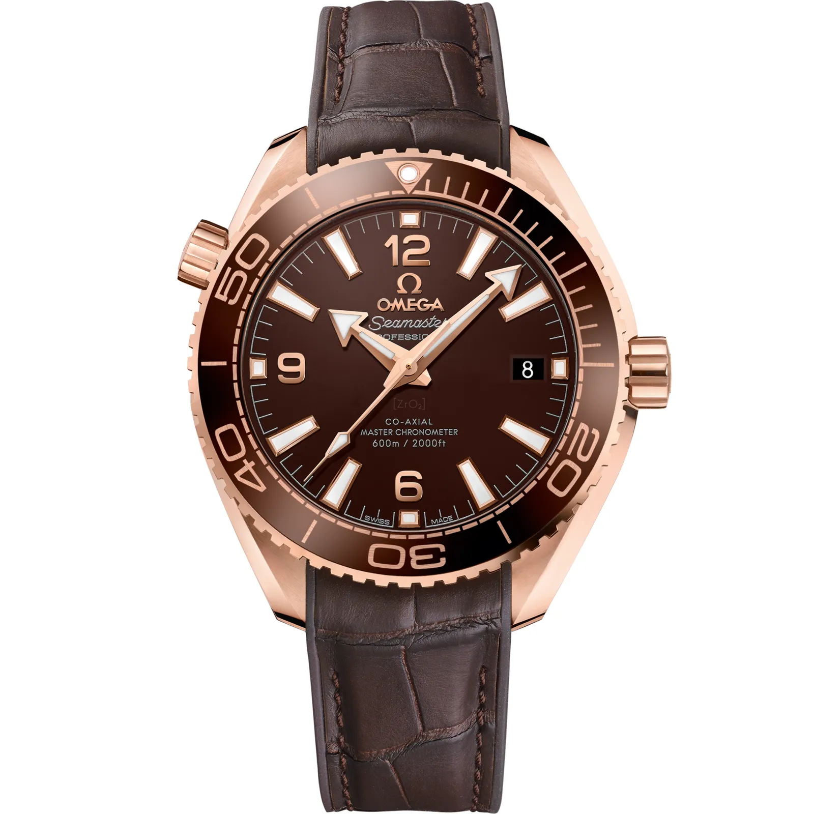 Omega Seamaster Planet Ocean 600M Co-Axial 39.5 Master Chronometer 215.63.40.20, reference 215.63.40.20.13.001, brown dial, rose gold case