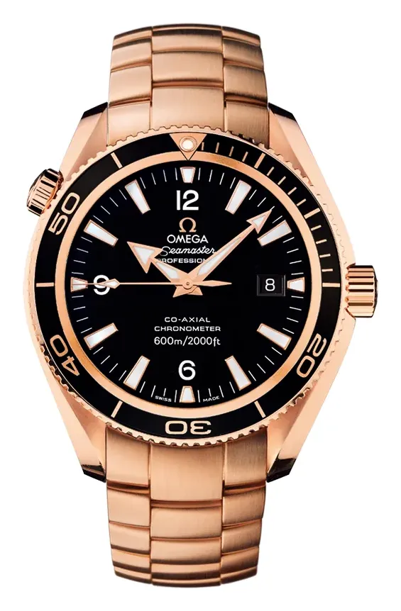 Omega Seamaster Planet Ocean 600M Co-Axial 42 222.60.42.20, reference 222.60.42.20.01.001, black dial, rose gold case