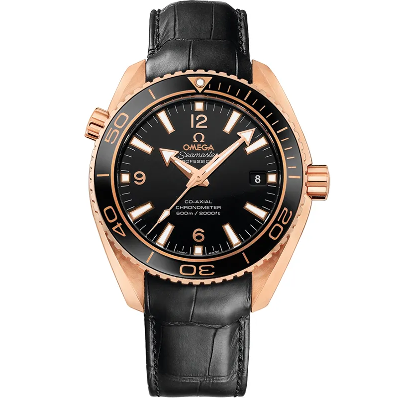 Omega Seamaster Planet Ocean 600M Co-Axial 42 232.63.42.21, reference 232.63.42.21.01.001, black dial, rose gold case