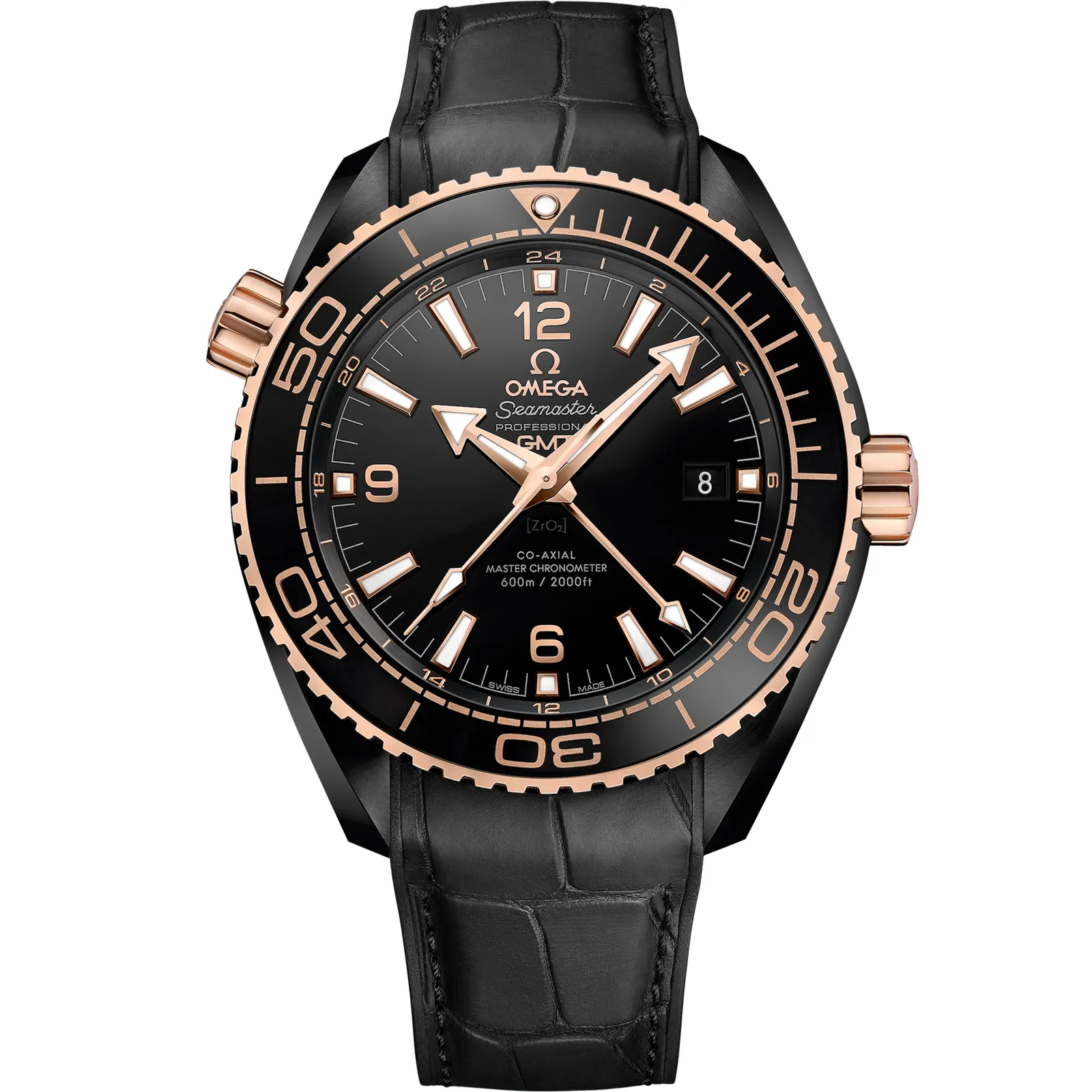 Omega Seamaster Planet Ocean 600M Co-Axial 45.5 Master Chronometer GMT Deep Black Sedna, reference 215.63.46.22.01.001, black dial, ceramic case