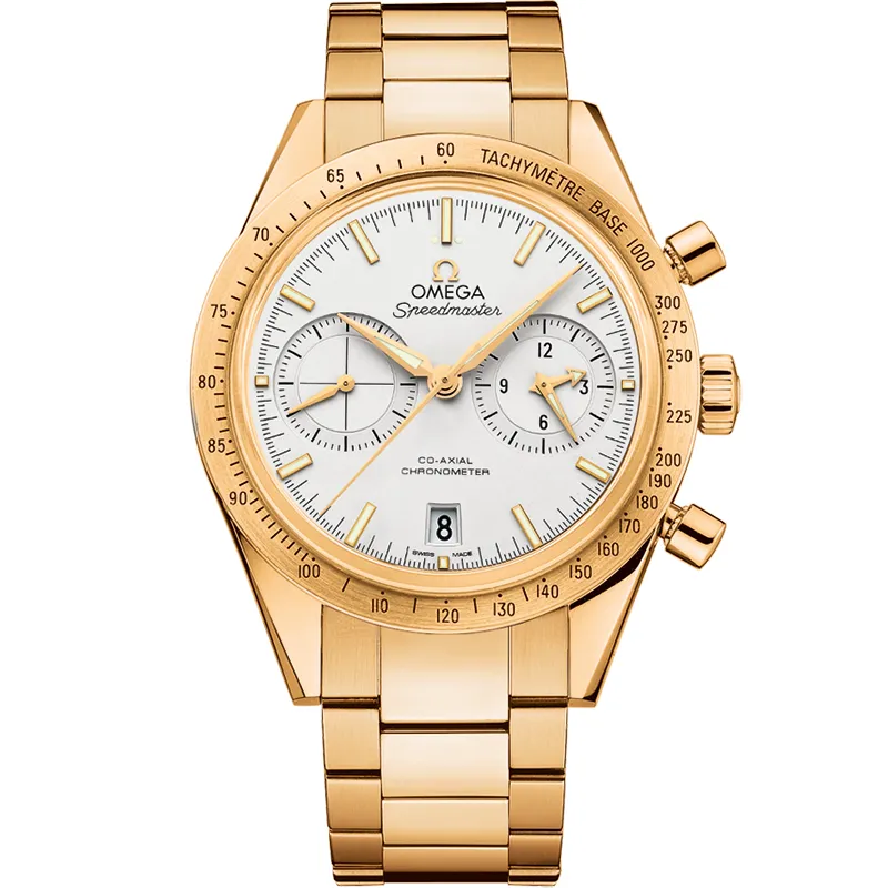 Omega Speedmaster 57 Co-Axial 331.50.42.51, reference 331.50.42.51.02.001, silver dial, yellow gold case