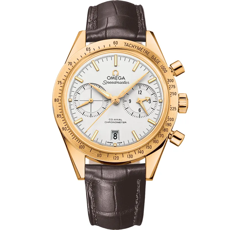 Omega Speedmaster 57 Co-Axial 331.53.42.51, reference 331.53.42.51.02.001, silver dial, yellow gold case