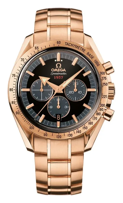 Omega Speedmaster Broad Arrow 1957 321.50.42.50, reference 321.50.42.50.01.001, black dial, rose gold case