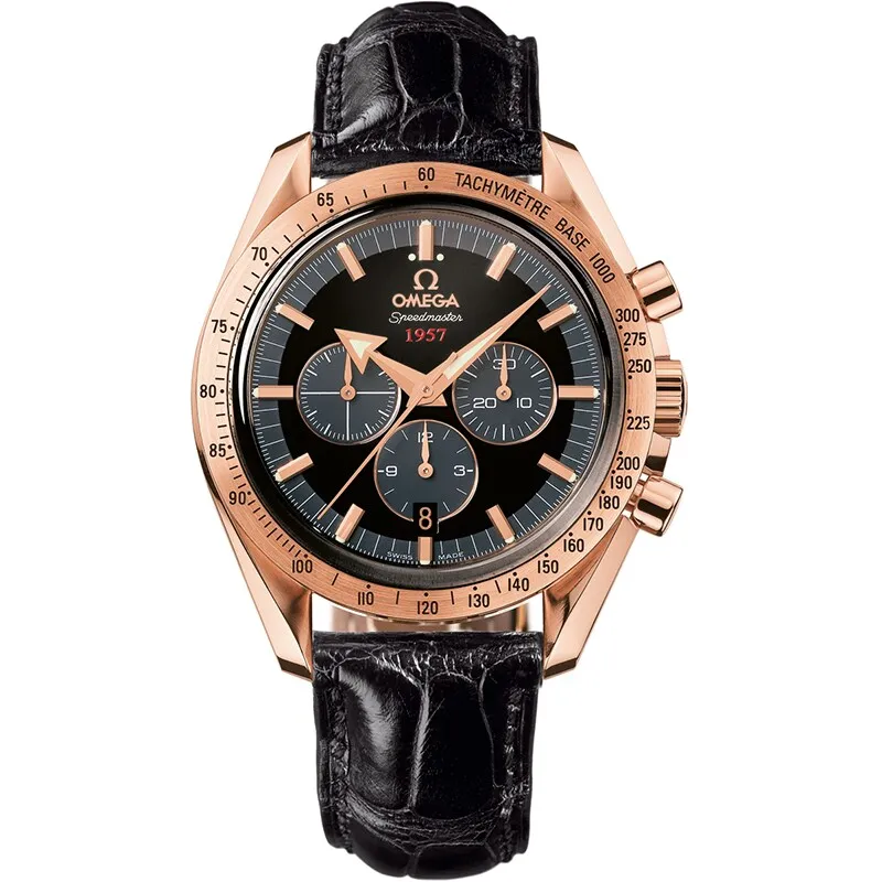 Omega Speedmaster Broad Arrow 1957 321.53.42.50, reference 321.53.42.50.01.001, black dial, rose gold case
