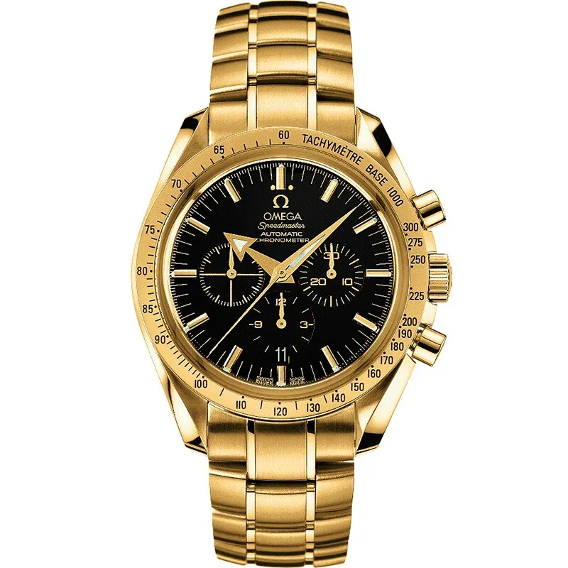 Omega Speedmaster Broad Arrow 3151.50.00, reference 3151.50.00, black dial, yellow gold case