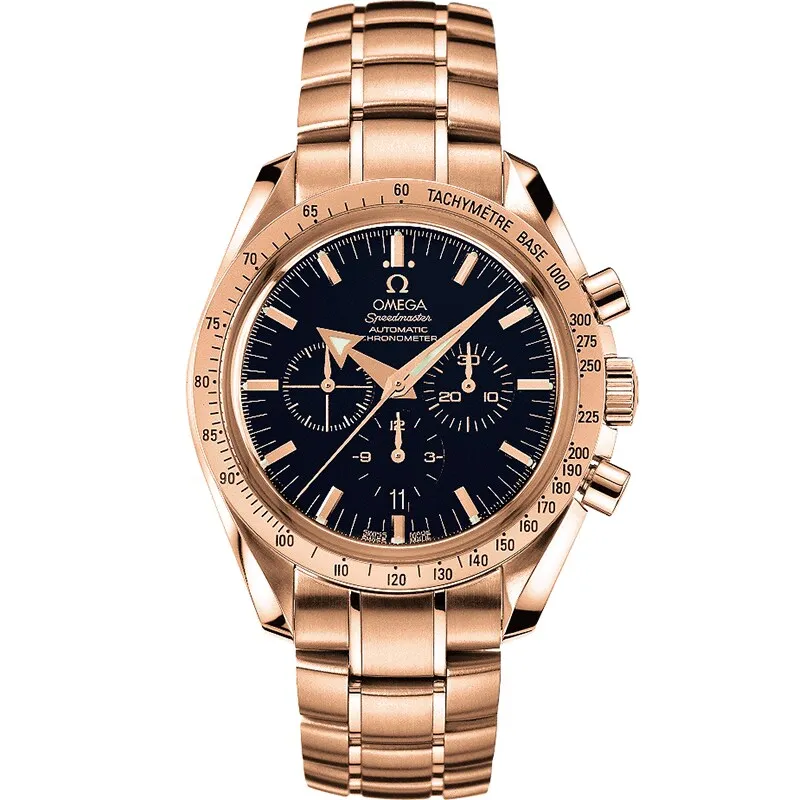Omega Speedmaster Broad Arrow 3153.80.00, reference 3153.80.00, blue dial, rose gold case