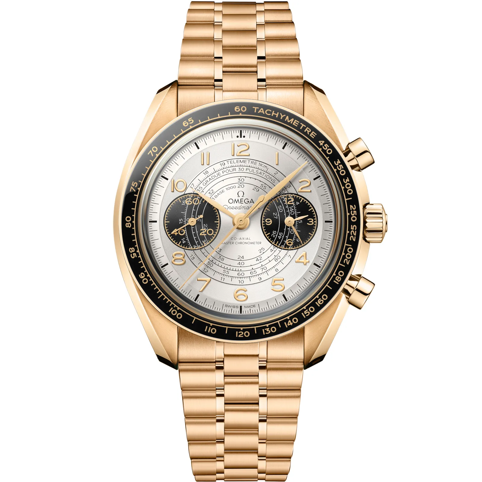 Omega Speedmaster Chronoscope Master Chronometer Olympic Games Paris 2024 522.60.43.51, reference 522.60.43.51.02.001, silver dial, yellow gold case