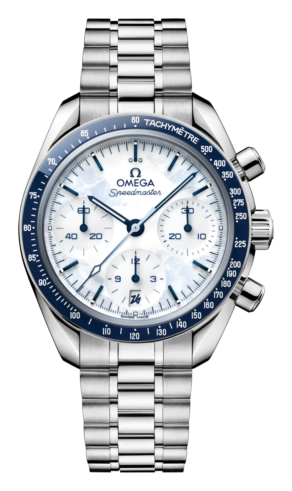 Omega Speedmaster Date 38 Milano Cortina 2026 Winter Olympics, reference 522.30.38.50.04.001, white dial, stainless steel case