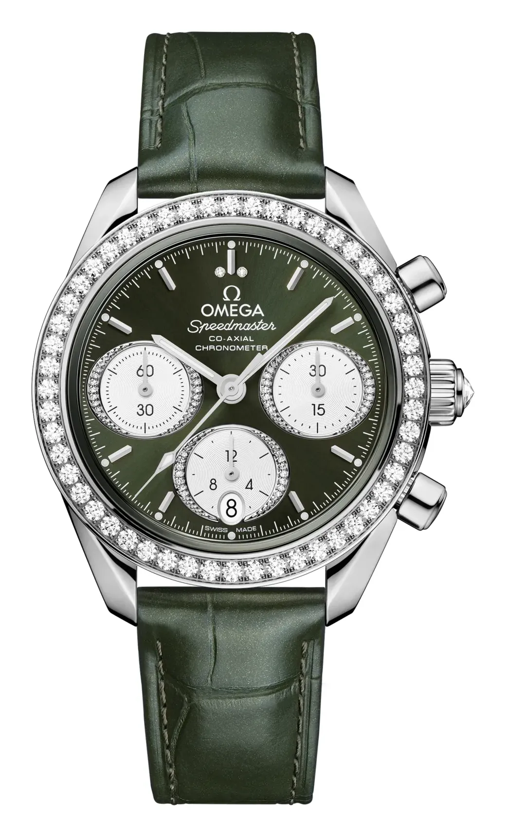 Omega Speedmaster Date 38 Stainless, reference 324.18.38.50.60.001, green dial, stainless steel case