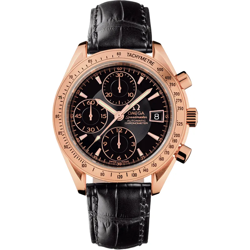Omega Speedmaster Date 40 323.53.40.40, reference 323.53.40.40.01.001, black dial, rose gold case