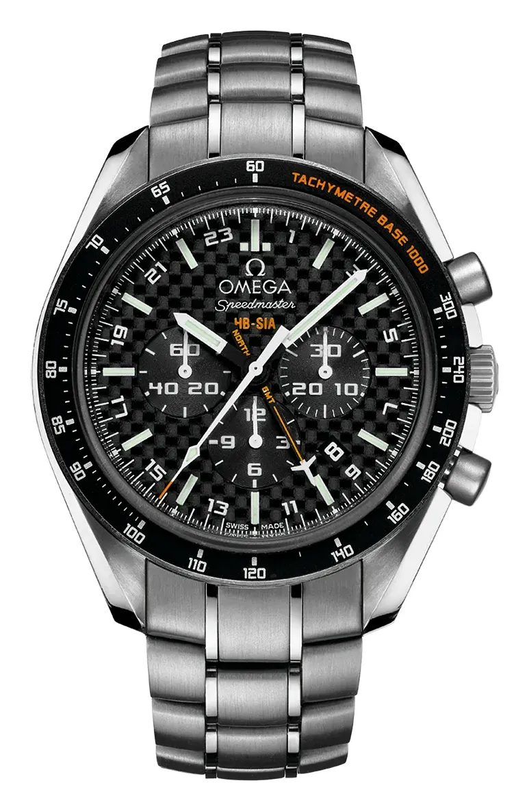 Omega Speedmaster HB-SIA Co-Axial GMT 321.90.44.52, reference 321.90.44.52.01.001, black dial, titanium case