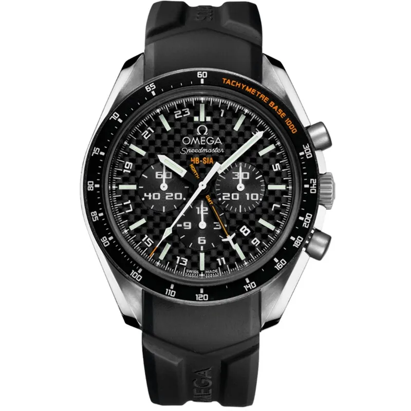 Omega Speedmaster HB-SIA Co-Axial GMT 321.92.44.52, reference 321.92.44.52.01.001, black dial, titanium case