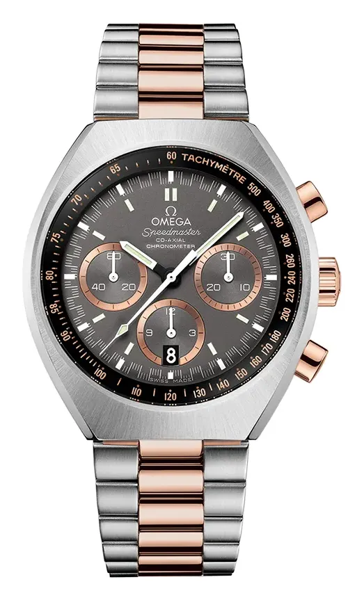 Omega Speedmaster Mark II Co-Axial Chronograph 327.20.43.50, reference 327.20.43.50.01.001, grey dial, stainless steel and rose gold case