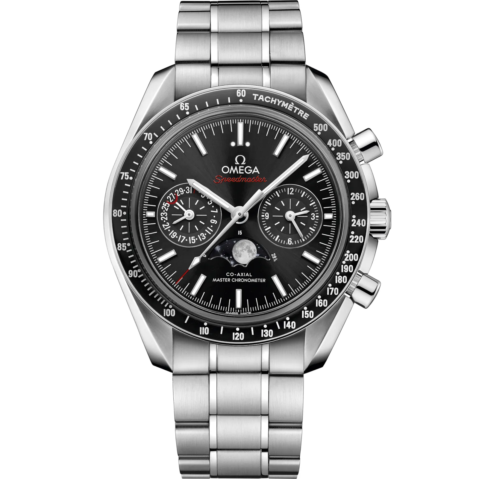 Omega Speedmaster Moonphase Chronograph Master Chronometer 304.30.44.52, reference 304.30.44.52.01.001, black dial, stainless steel case