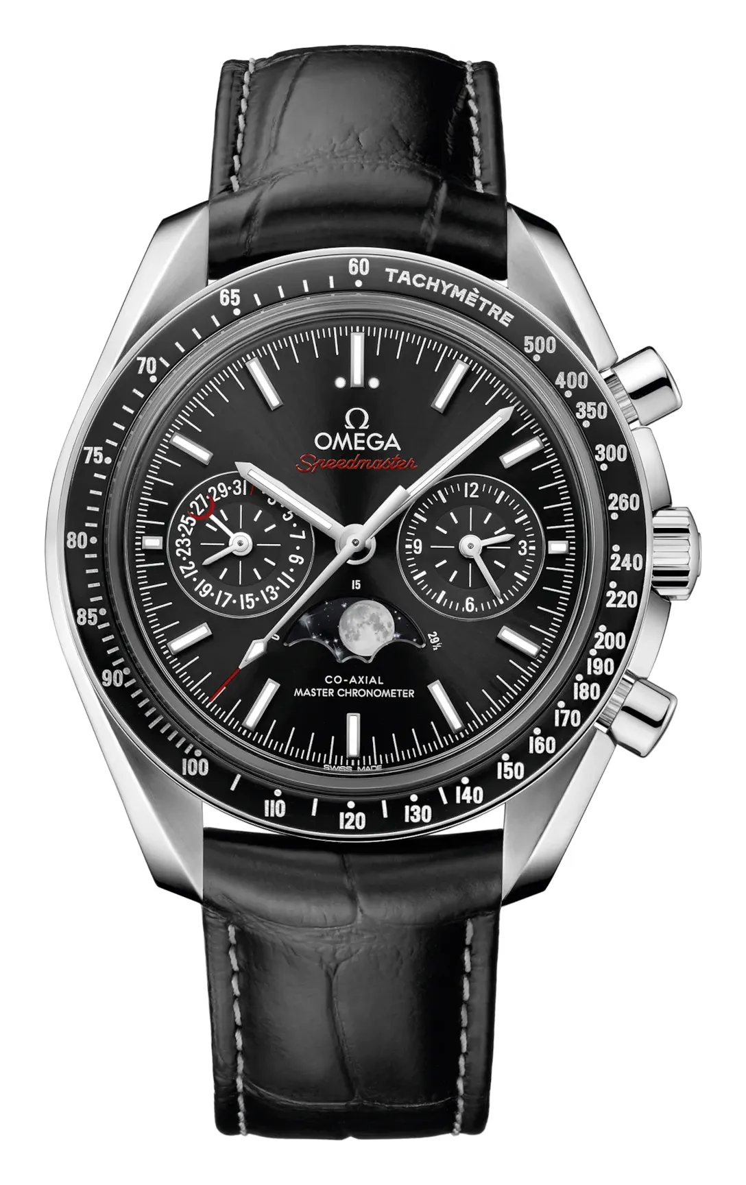Omega Speedmaster Moonphase Chronograph Master Chronometer 304.33.44.52, reference 304.33.44.52.01.001, black dial, stainless steel case