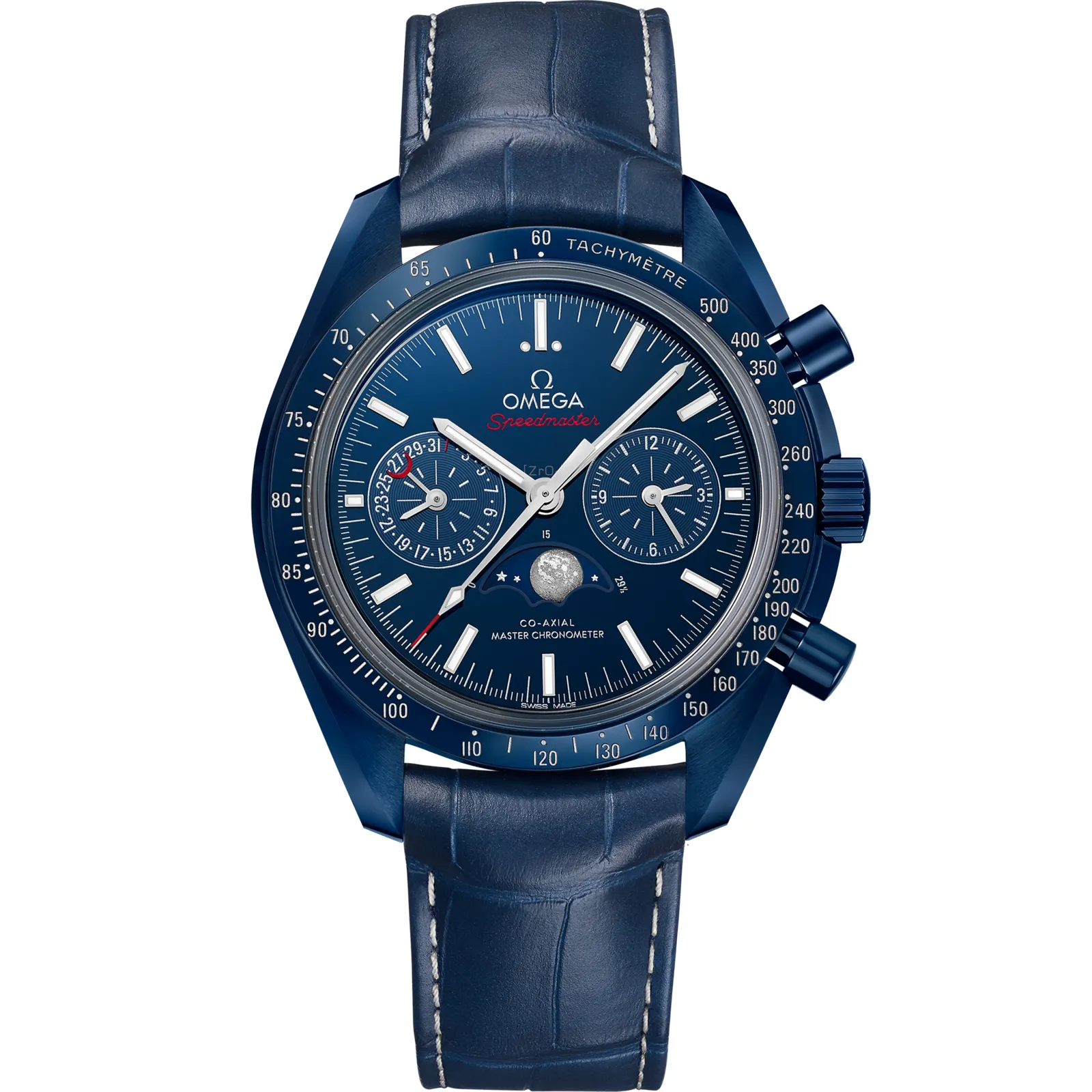 Omega Speedmaster Moonphase Chronograph Master Chronometer 304.93.44.52, reference 304.93.44.52.03.001, blue dial, ceramic case