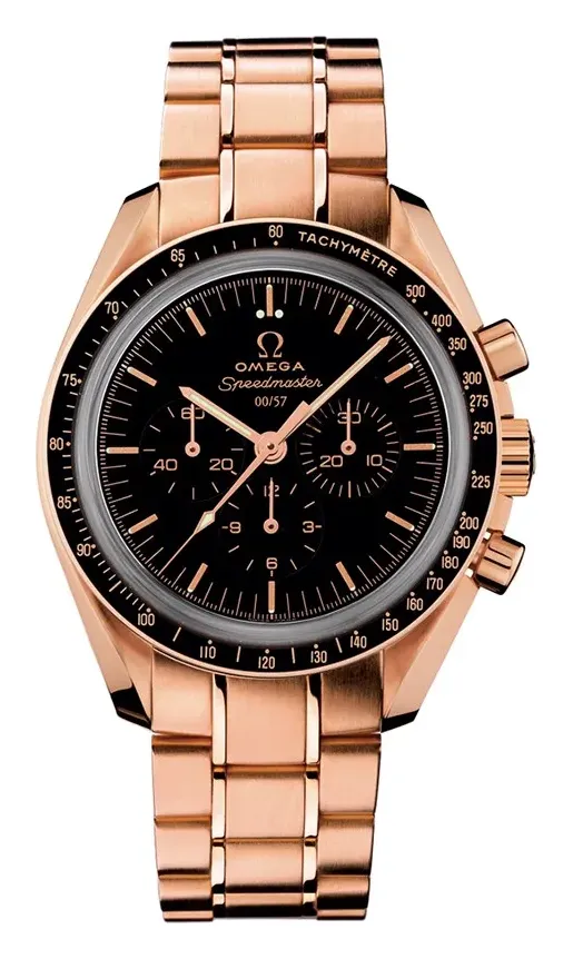 Omega Speedmaster Moonwatch Anniversary 311.63.42.50, reference 311.63.42.50.01.001, black dial, rose gold case