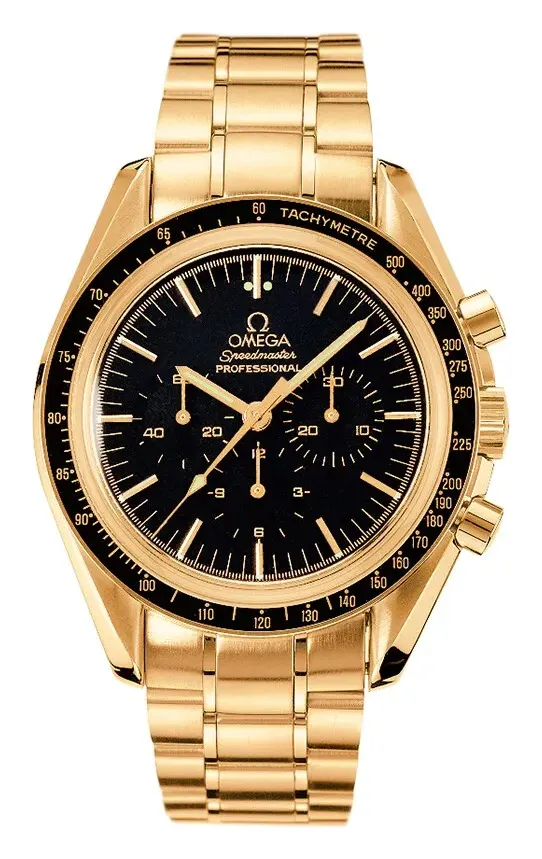 Omega Speedmaster Professional Moonwatch 3195.50.00, reference 3195.50.00, black dial, yellow gold case