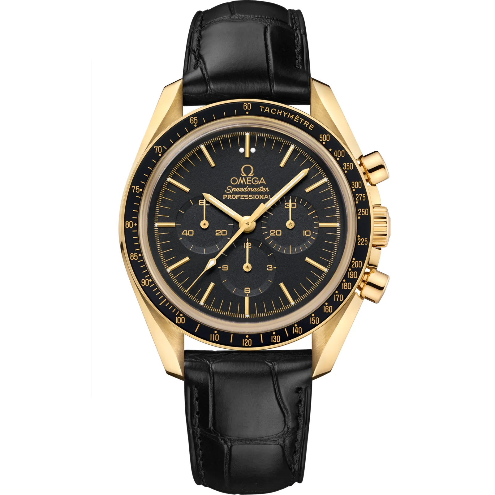 Omega Speedmaster Professional Moonwatch 3695.50.31, reference 3695.50.31, black dial, yellow gold case