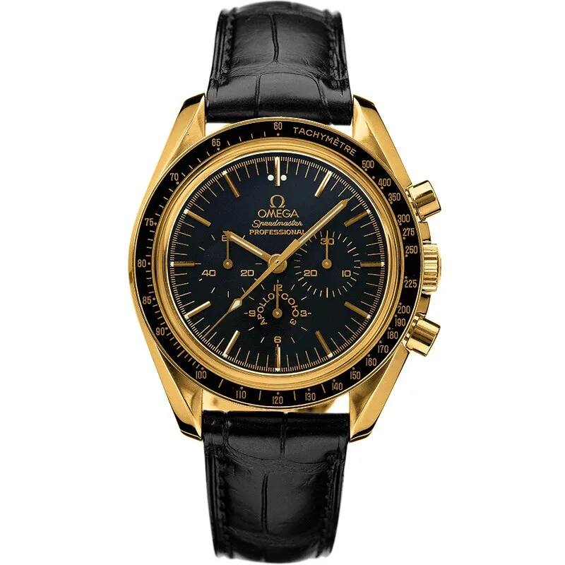 Omega Speedmaster Professional Moonwatch Apollo - Soyuz 25th Anniversary, reference 3695.59.31, black dial, yellow gold case