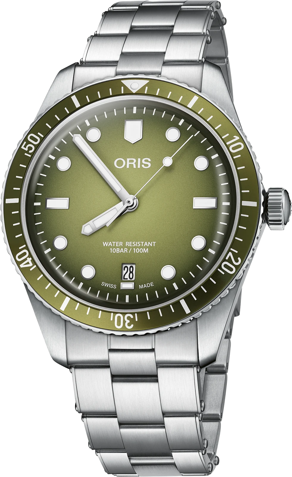 Oris Divers Sixty-Five Date, reference 01 733 7707 4057-07 8 20 18, green dial, stainless steel case