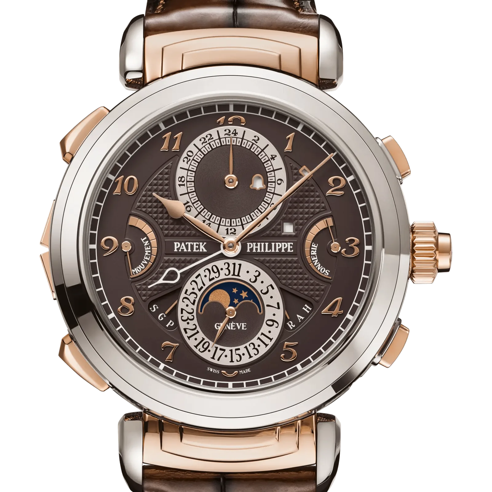 Patek Philippe Grand Complications 6300GR-001, reference 6300GR-001, brown dial, rose gold and white gold case