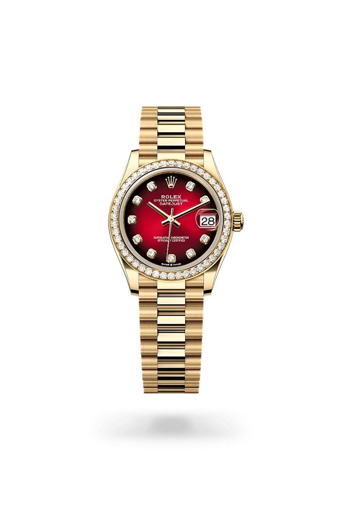 Rolex Datejust 278288RBR, reference 278288RBR-0041, red dial, yellow gold case