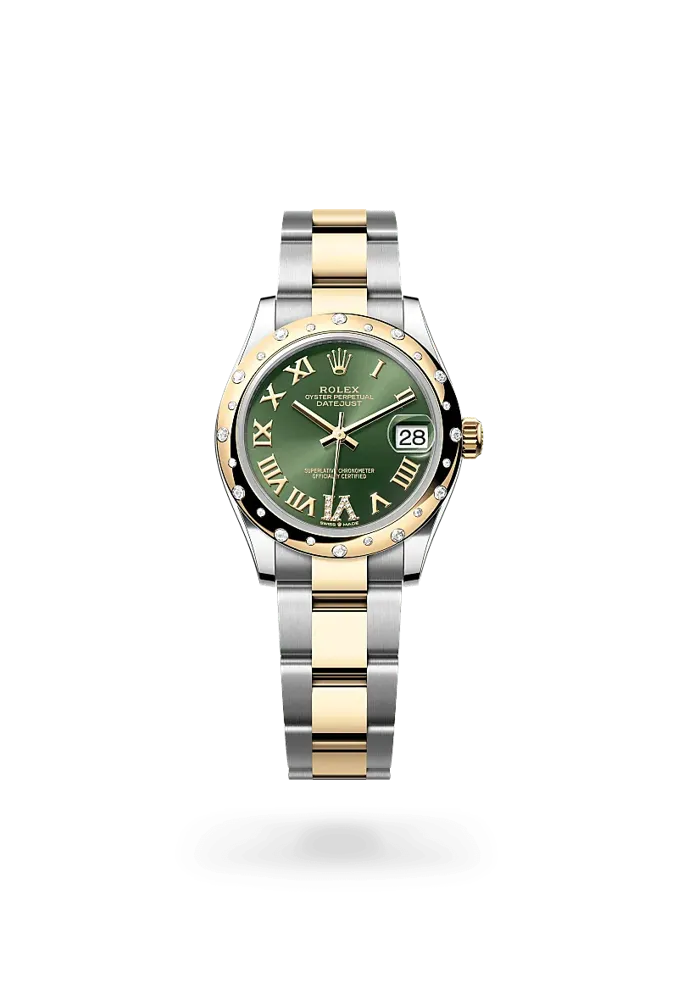 Rolex Datejust 31 278343RBR, reference 278343RBR-0015, green dial, stainless steel and yellow gold case