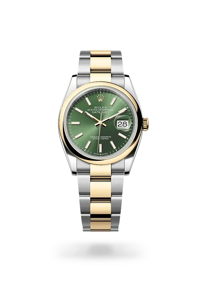 Rolex Datejust 36 126203, reference 126203-0058, green dial, stainless steel and yellow gold case