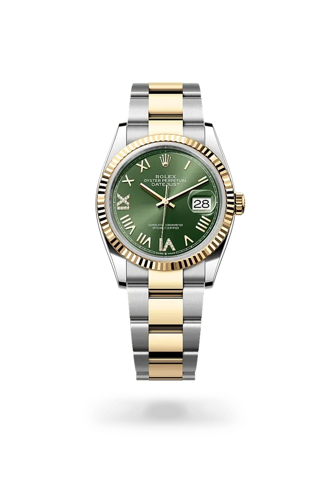 Rolex Datejust 36 126233, reference 126233-0050, green dial, stainless steel and yellow gold case