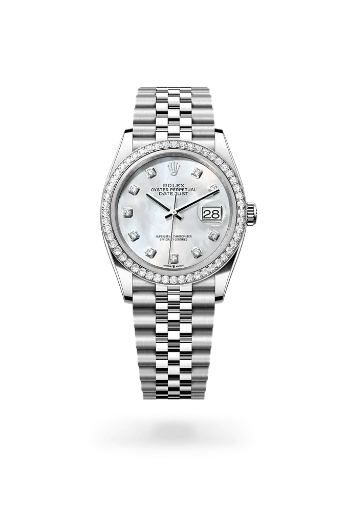 Rolex Datejust 36 126284RBR, reference 126284RBR-0011, white dial, stainless steel and white gold case
