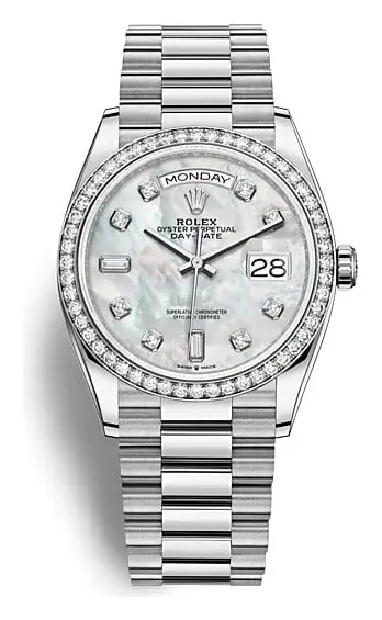 Rolex Day-Date 36 128349RBR, reference 128349RBR-0004, white dial, white gold case