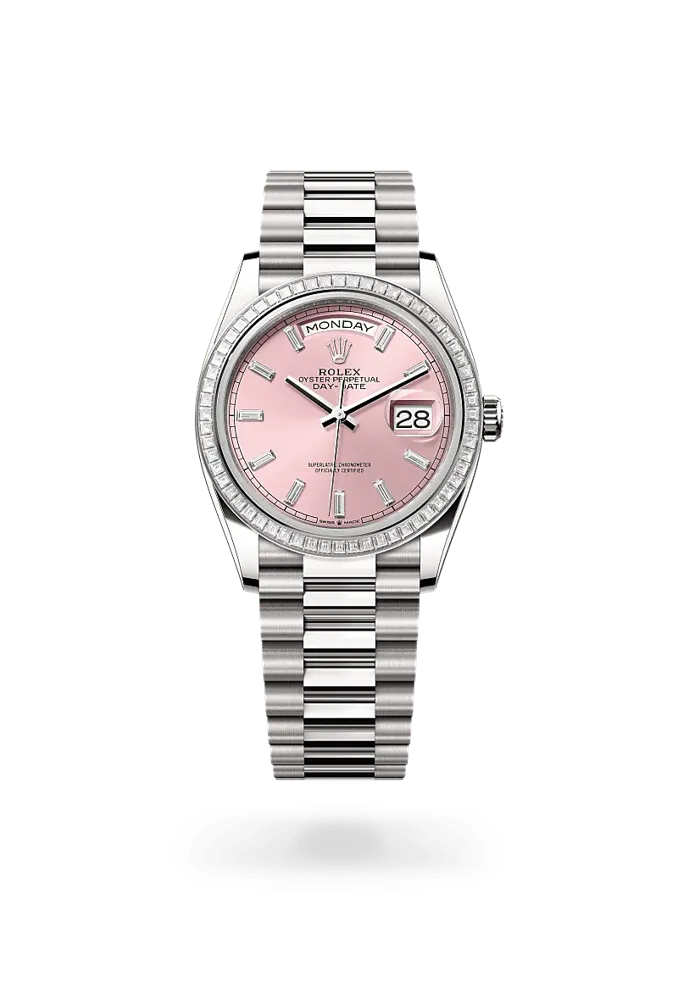 Rolex Day-Date 36 128399TBR, reference 128399TBR-0029, pink dial, white gold case
