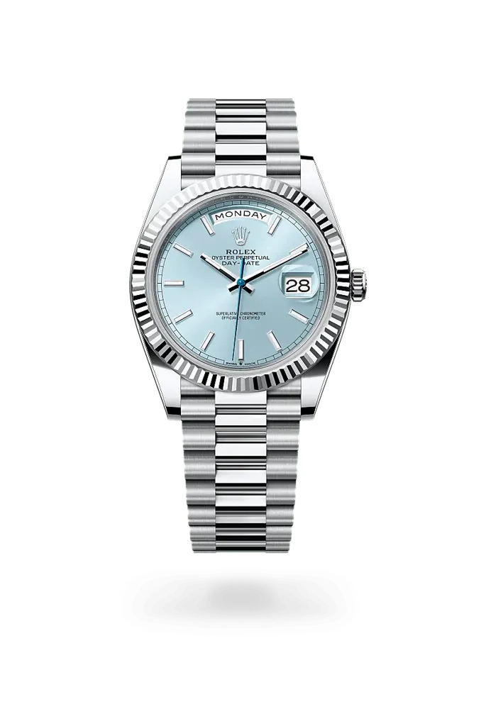 Rolex Day-Date 40 228236, reference 228236-0018, blue dial, platinum case