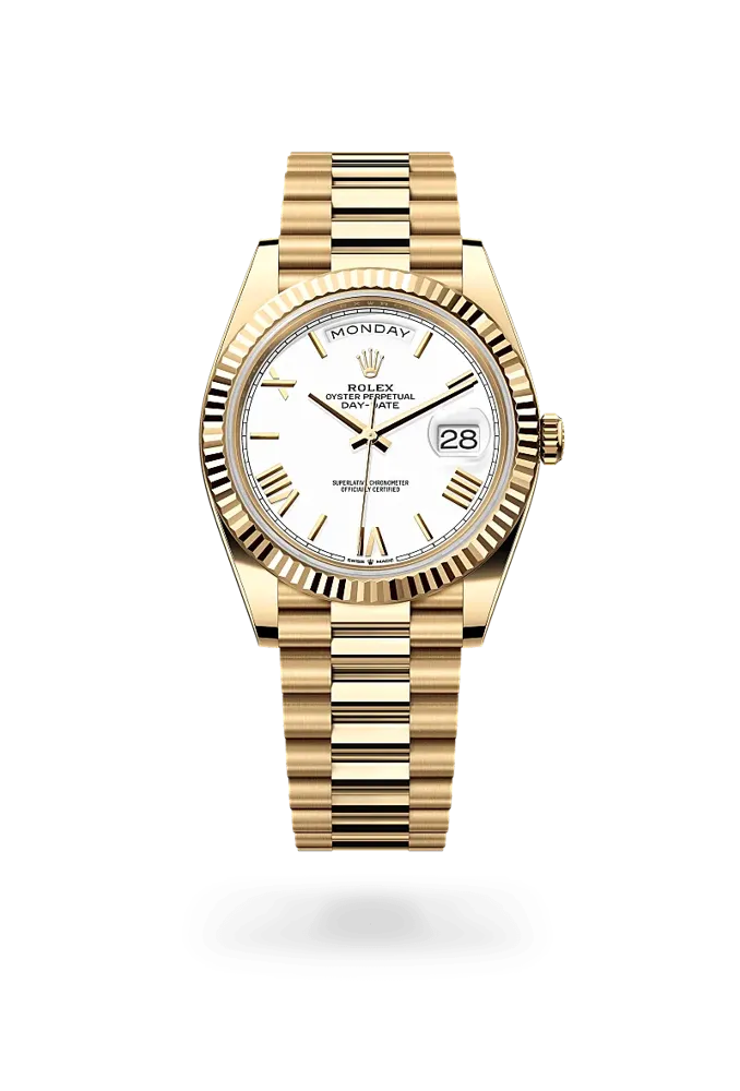 Rolex Day-Date 40 228238, reference 228238-0042, white dial, yellow gold case