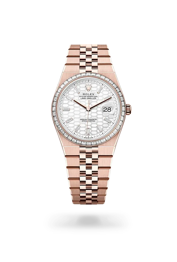 Rolex Land-Dweller 127285TBR, reference 127285TBR-0002, white dial, rose gold case