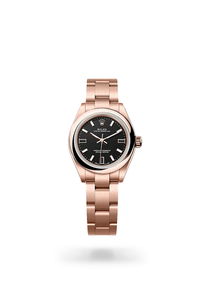 Rolex Oyster Perpetual 28 276205, reference 276205-0001, black dial, rose gold case