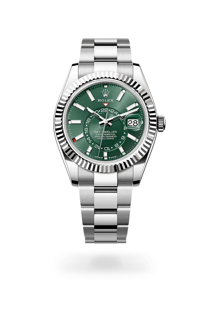 Rolex Sky-Dweller 336934, reference 336934-0001, green dial, stainless steel and white gold case