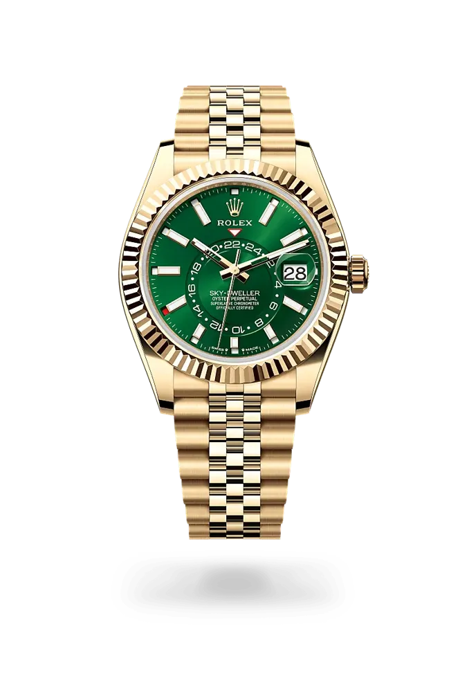 Rolex Sky-Dweller 336938, reference 336938-0008, green dial, yellow gold case