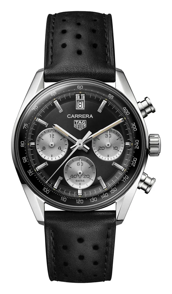 TAG Heuer Carrera Chronograph Glassbox 39 Reverse Panda, reference CBS2210.FC6534, black dial, stainless steel case