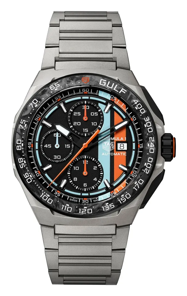 TAG Heuer Formula 1 Chronograph x Gulf, reference CBZ208B.BF0009, black dial, titanium case