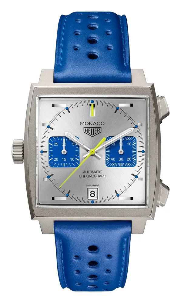 TAG Heuer Limited Edition Monaco Chronograhp French Racing Blue, reference CAW218C.FC6548, silver dial, titanium case