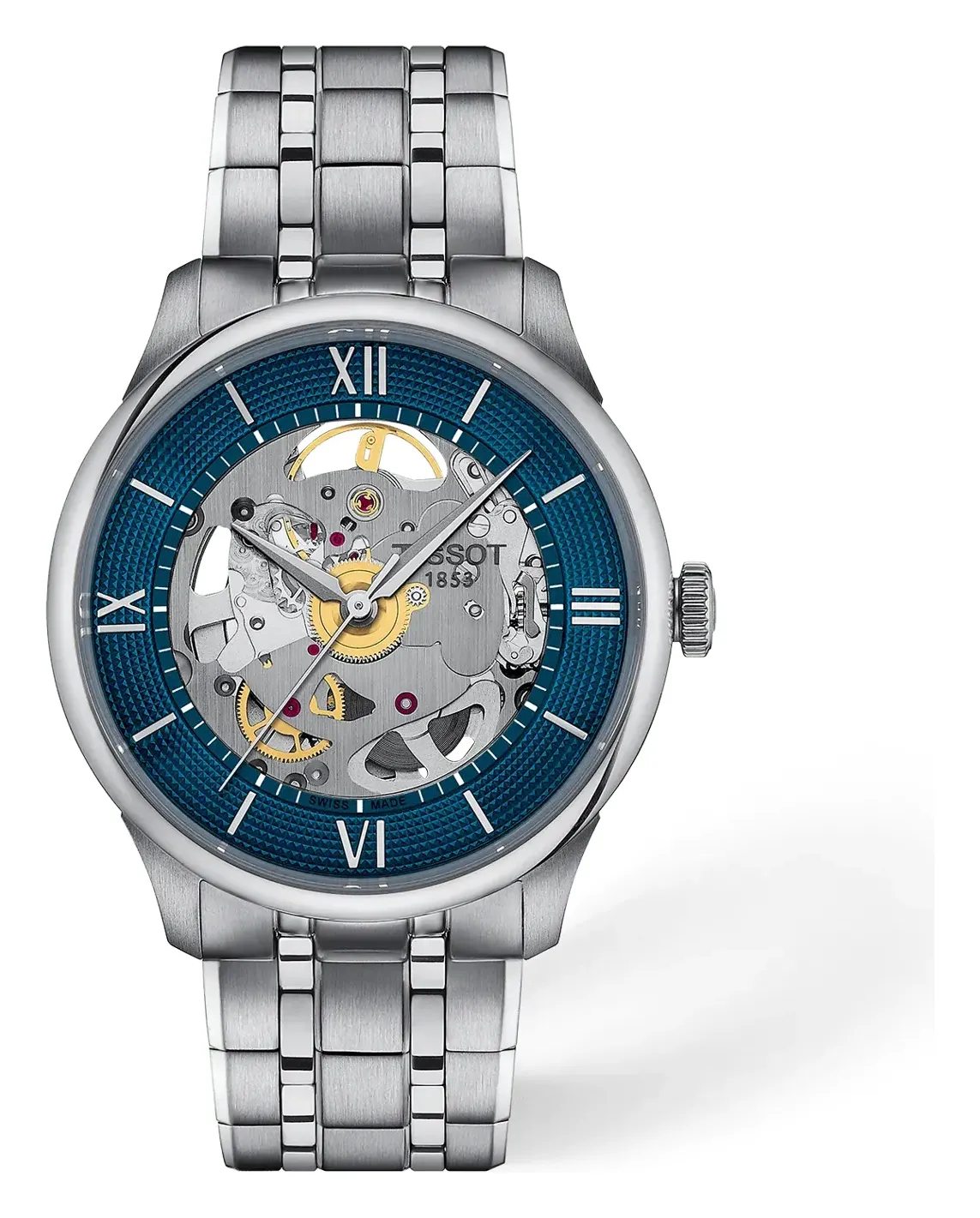 Tissot Chemin des Tourelles Skeleton 39mm T1398361104800, reference T1398361104800, blue dial, stainless steel case
