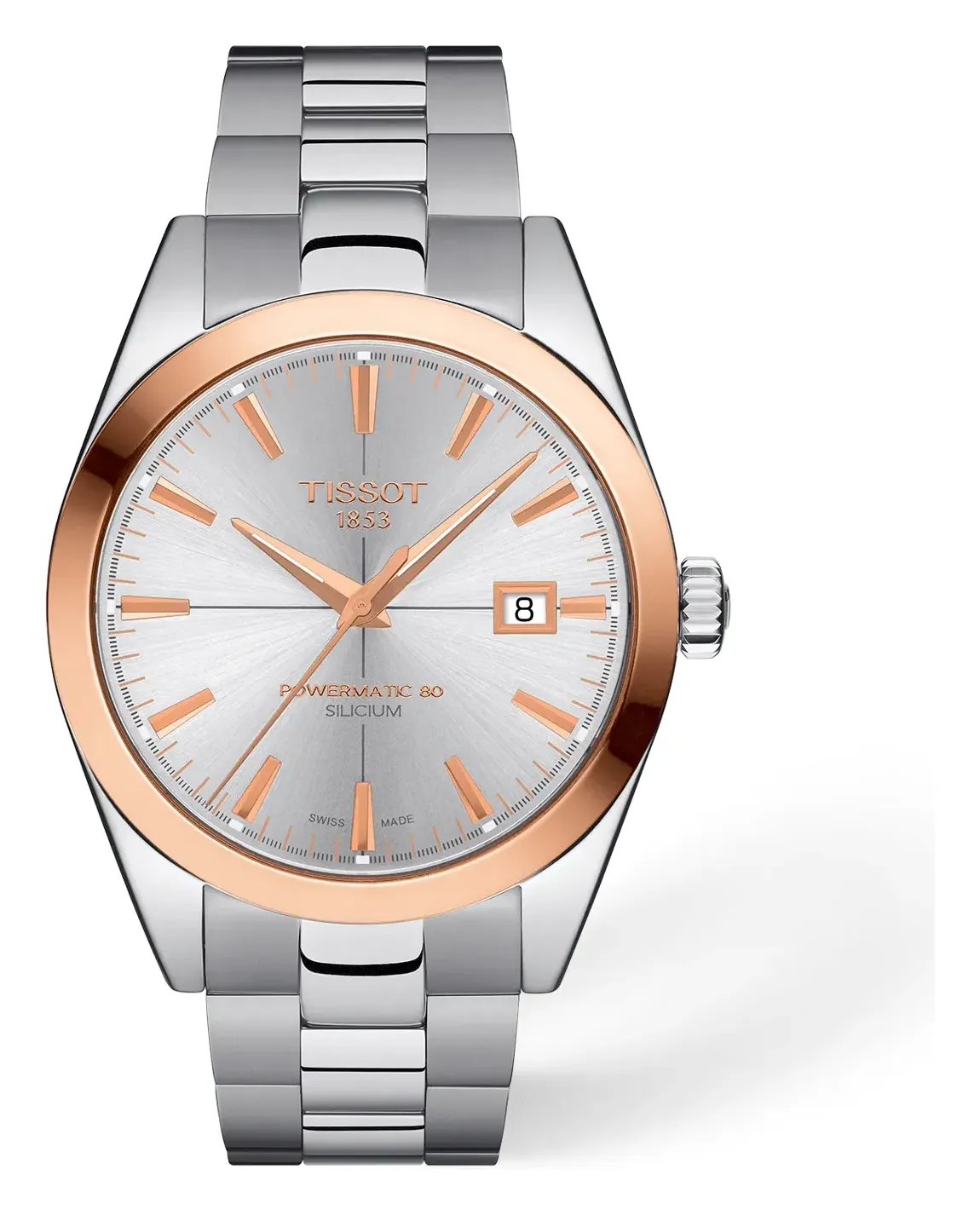 Tissot Gentleman Gold bezel 40mm T9274074103100, reference T9274074103100, silver dial, stainless steel case