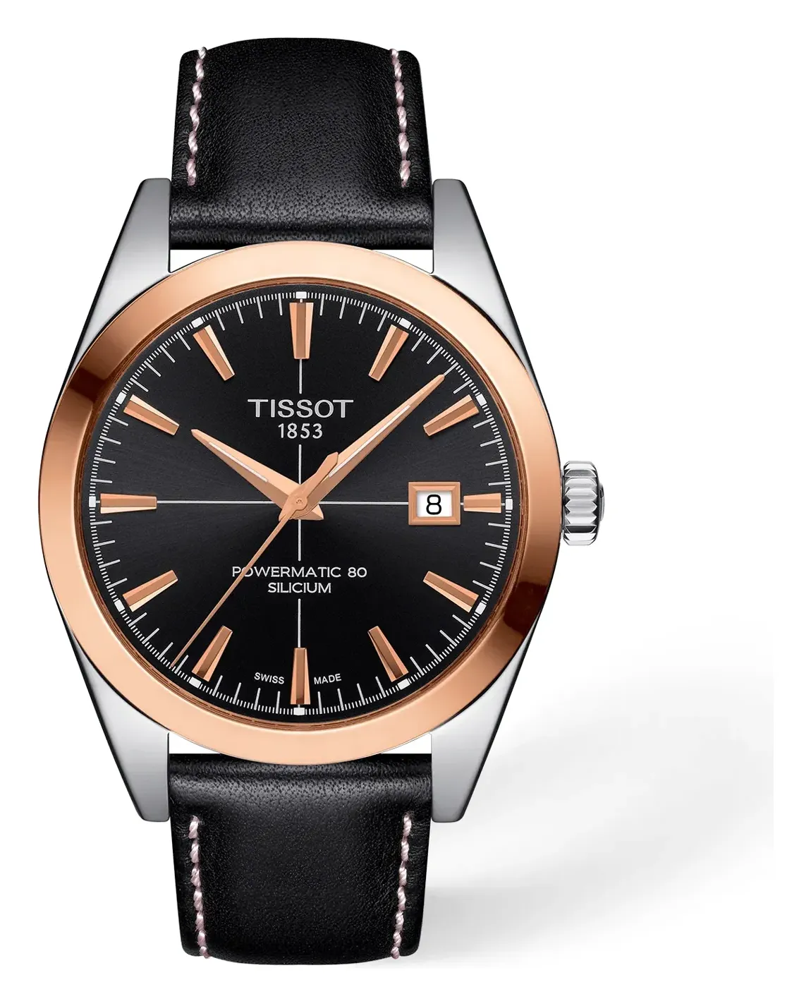 Tissot Gentleman Gold bezel 40mm T9274074605100, reference T9274074605100, black dial, stainless steel case
