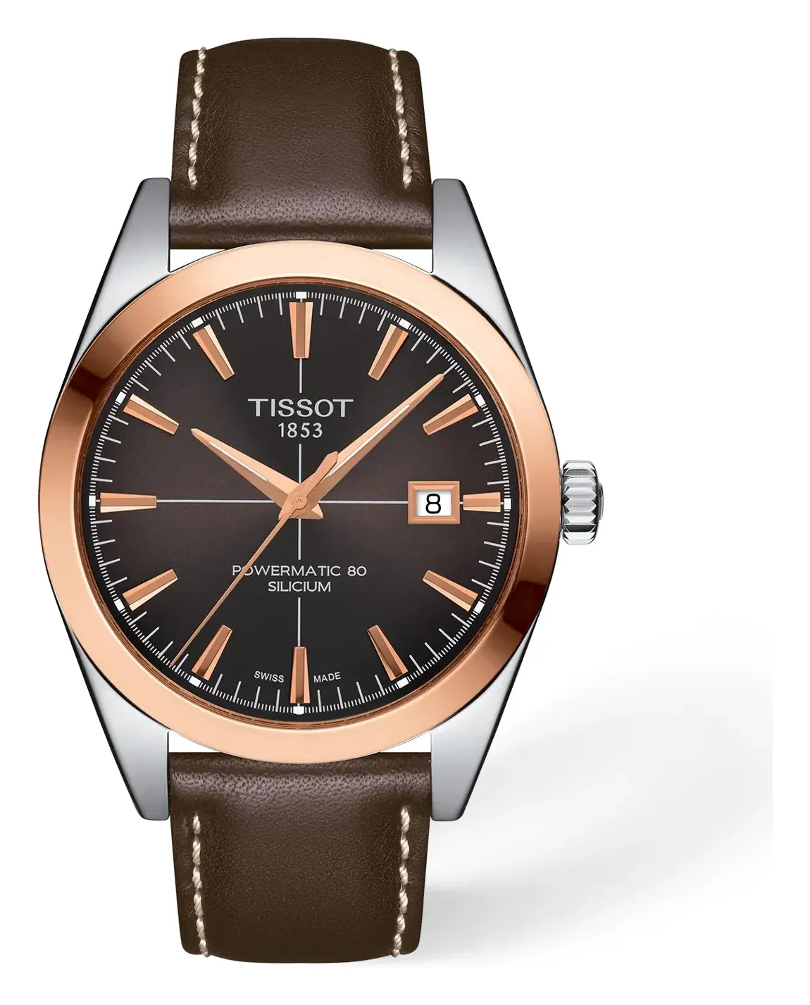 Tissot Gentleman Gold bezel 40mm T9274074629100, reference T9274074629100, brown dial, stainless steel case