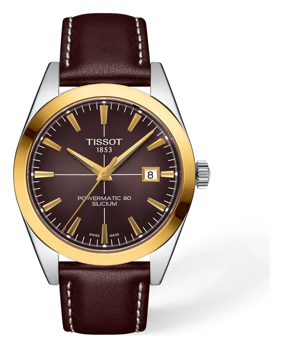 Tissot Gentleman Gold Bezel 40mm T9274074629101, reference T9274074629101, brown dial, stainless steel case