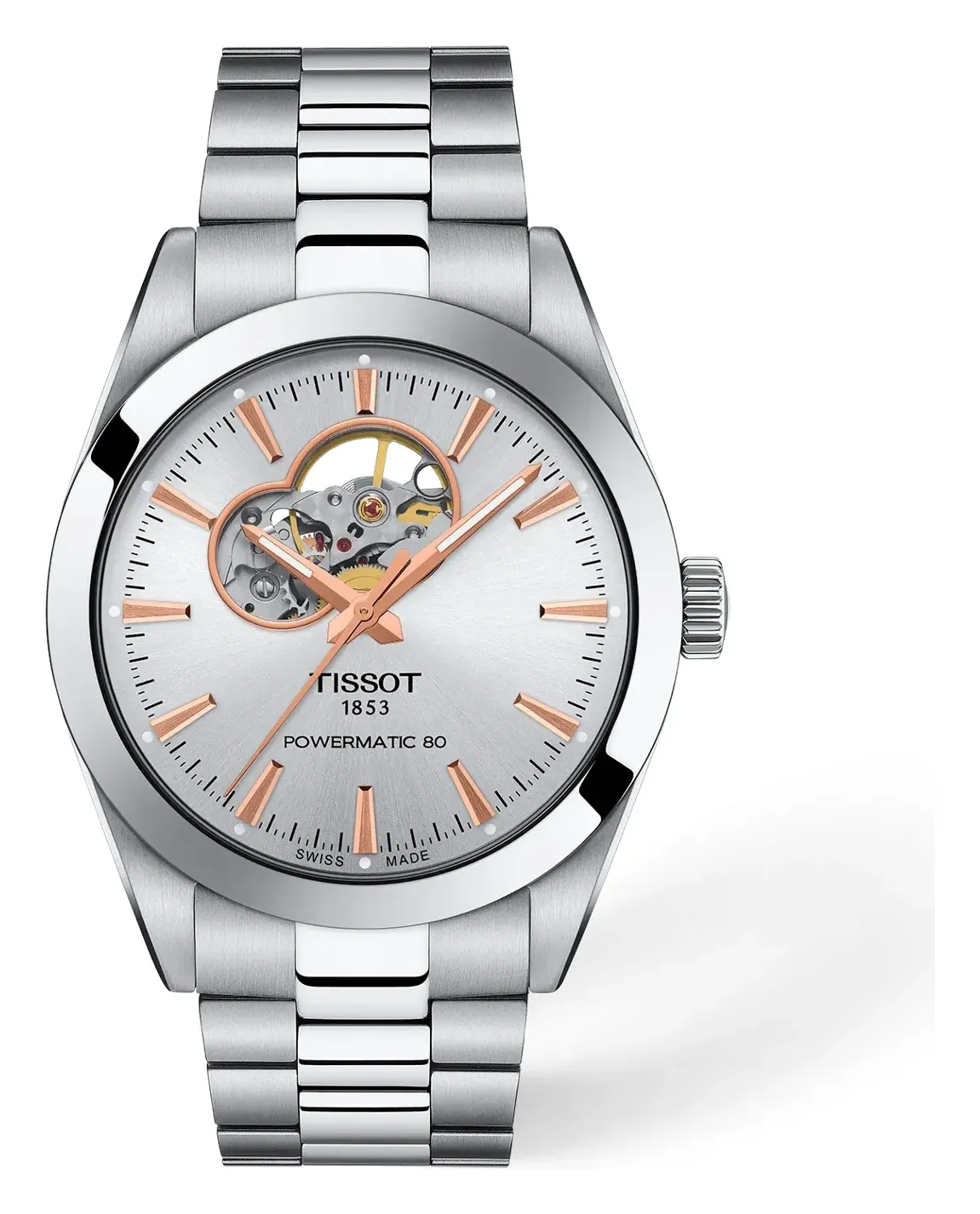 Tissot Gentleman Open Heart 40mm T1274071103101, reference T1274071103101, silver dial, stainless steel case